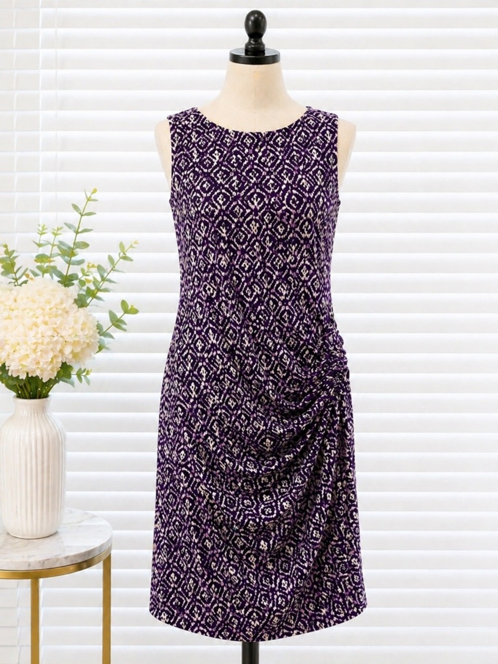 MICHAEL KORS Sleeveless Purple Patterned Sheath Dress